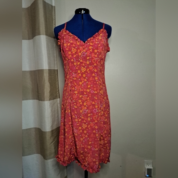 Express Dresses & Skirts - Express Pink Floral Dress Size 8 Spaghetti Summer Sundress Straps EUC Vacation